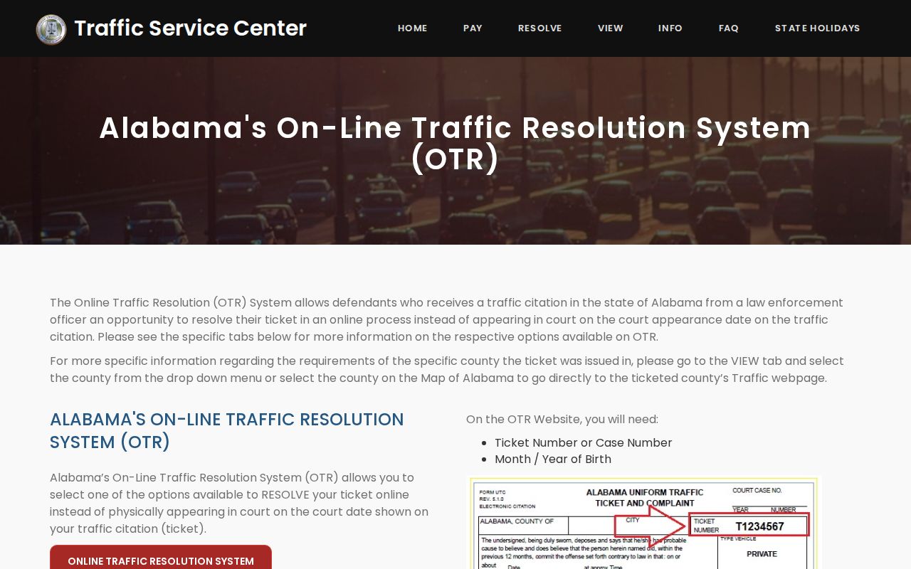 Dallas County traffic warrant search fields in Alabama resolution interface