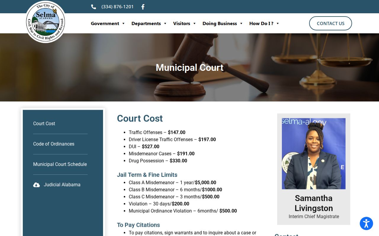 Selma warrant records court cost and payment guidance