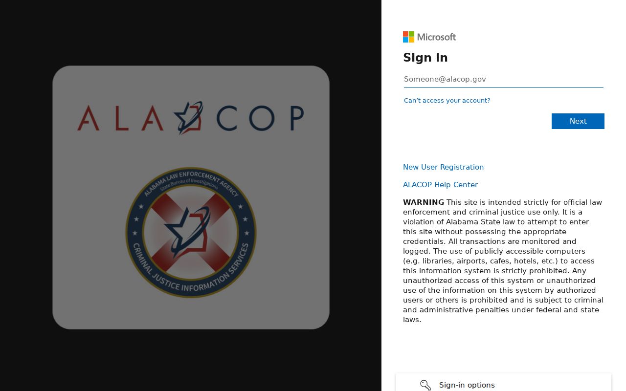 Dallas County arrest warrants restricted Alabama login interface